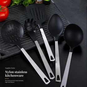 Cooking Utensil Set Premium 5 Piece Kitchen Utensil Set - Stainless Steel Handle And Nylon Faucet, Non-Stick, Heat Resistant, For Home, Kitchen G (Color: Black)