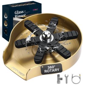 PIPPONER Glass Rinser For Kitchen Sink, Upgrade 360 Rotating High Pressure Jet Glass Rinser, 5-inch Stainless Steel Cup Washer, Cup Rinser Sink A (Option: Brushed Gold)