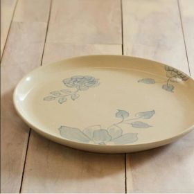 Rice White Circular Ceramic Printed Dining Plate (Option: 1PC)