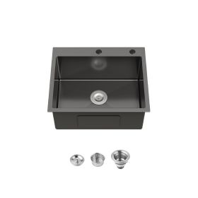 Stainless Steel Kitchen Sink, Single Bowl, Undermount Handmade Sink In Black, With US Standard Drain And Hook, LS-SSBL02 (Option: Black Stainless Steel)