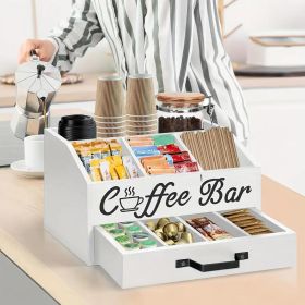 1 Piece Classic Wooden Coffee Bar Storage Box Multi-compartment Coffee Accessories Condiments Coffee Capsule Storage Shelf Basket (Color: White)