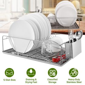 Dish Drying Rack Stainless Steel Dish Rack Drainboard Cutlery Holder Kitchen Dish Organizer (Color: Silver)