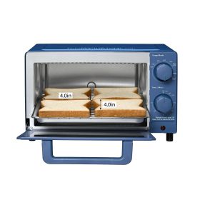 4 Slice Countertop Toaster Oven with 3 Settings, includes Baking Rack and Pan, New (Color: Royal Blue)