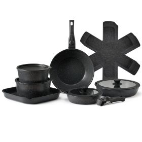 17 Piece Pots and Pans Set Granite Nonstick Kitchen Cookware Induction Black (Quantity of Cookware: 6, Color: Black-Detachable Handle)
