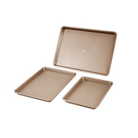 Nonstick Baking Pan Set 3-Piece for Household Cooking (Color: Gold, Type: Bakeware)