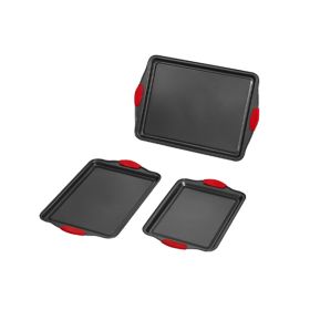 Nonstick Baking Pan Set 3-Piece for Household Cooking (Color: Black & Red, Type: Bakeware)