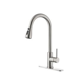 Single Handle High  Pull Out Kitchen Faucet, Single-stage Stainless Steel Kitchen Sink Faucet, With Pull Down Spray (Option: Silvery)